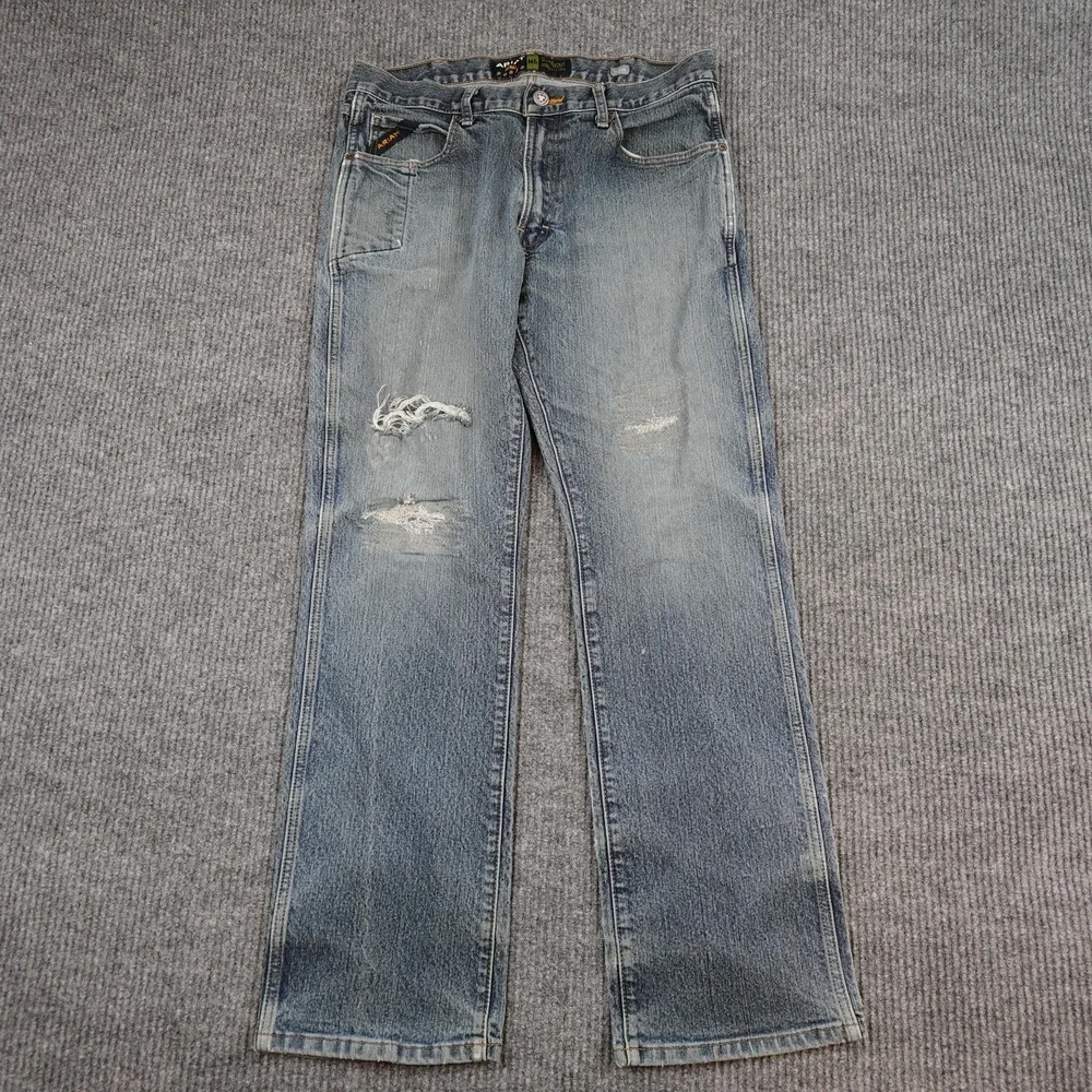Ariat Rebar M5 Straight Jeans Mens 34x32 (32x30) Blue Distressed Denim Workwear